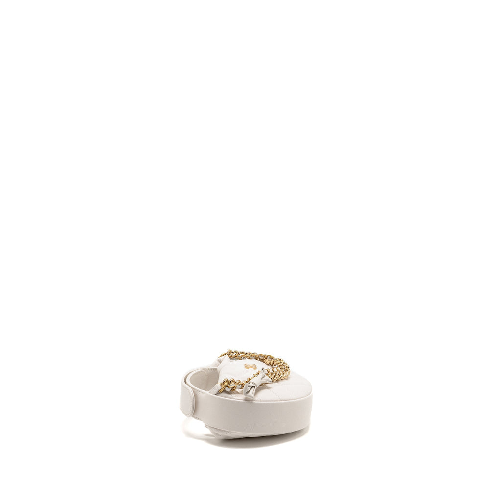 CHANEL 24S MINI ROUND BOW POUCH BAG WITH CHAIN CAVIAR WHITE GHW (MICROCHIP)