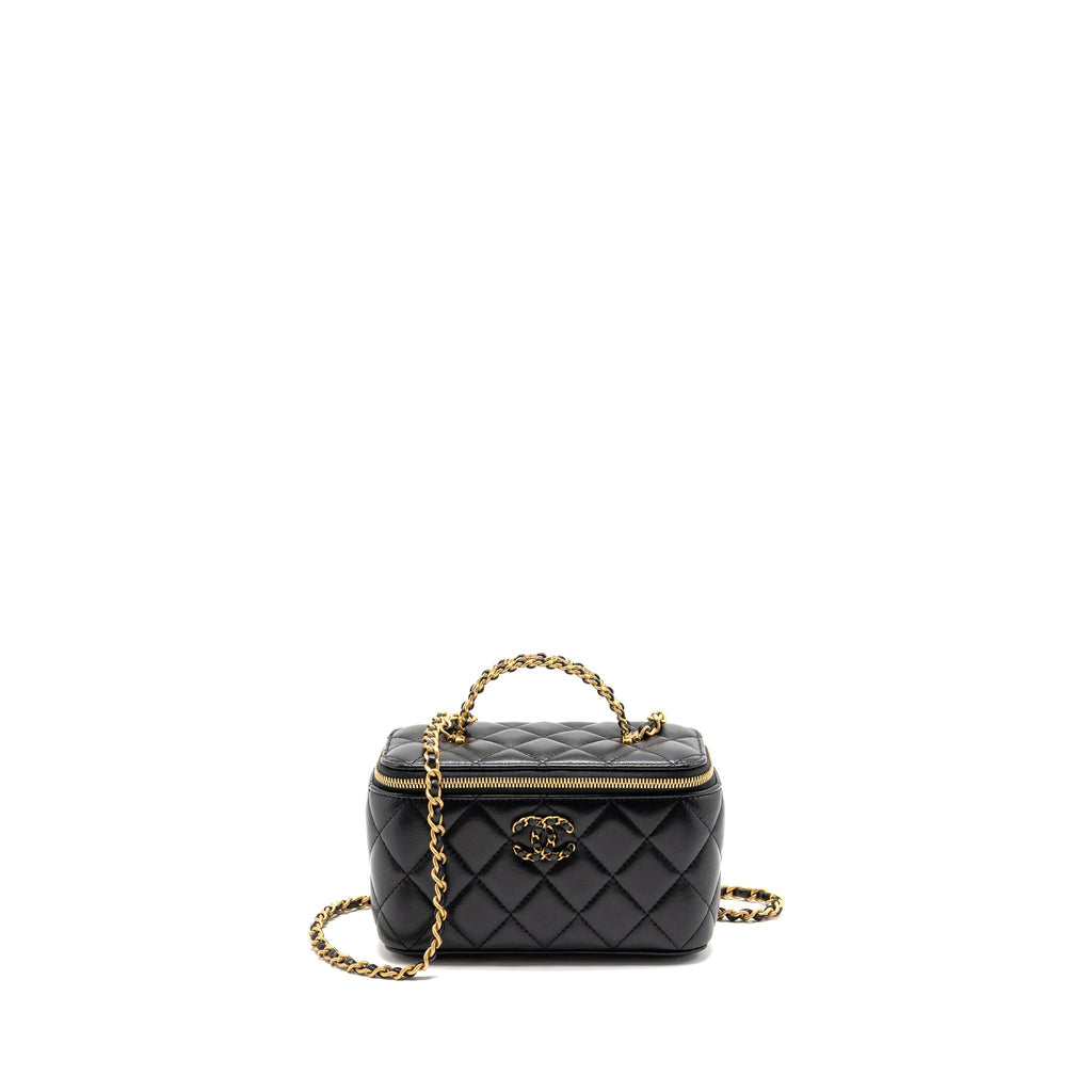 CHANEL LETTER TWIST TOP HANDLE LONG VANITY WITH CHAIN LAMBSKIN BLACK GHW (MICROCHIP)