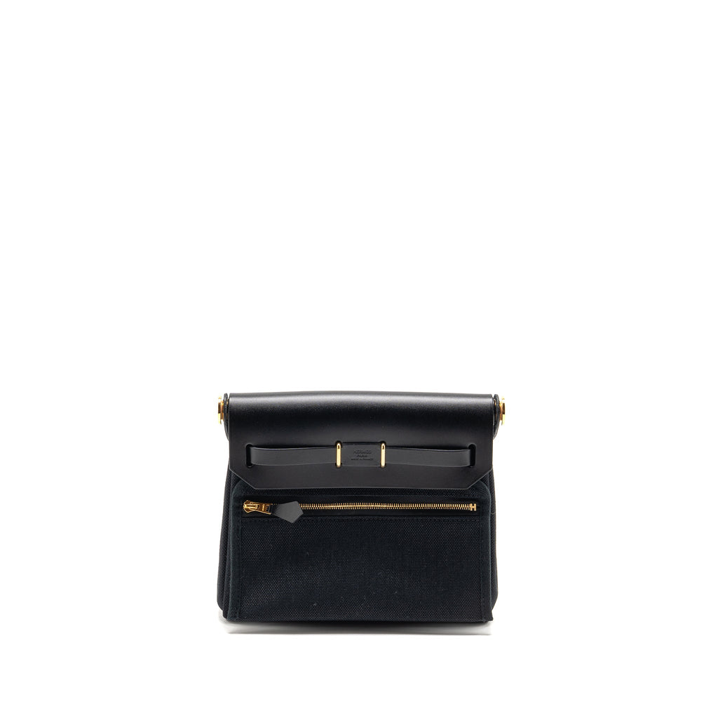 HERMES HERBAG MINI CANVAS/HUNTER LEATHER BLACK GHW