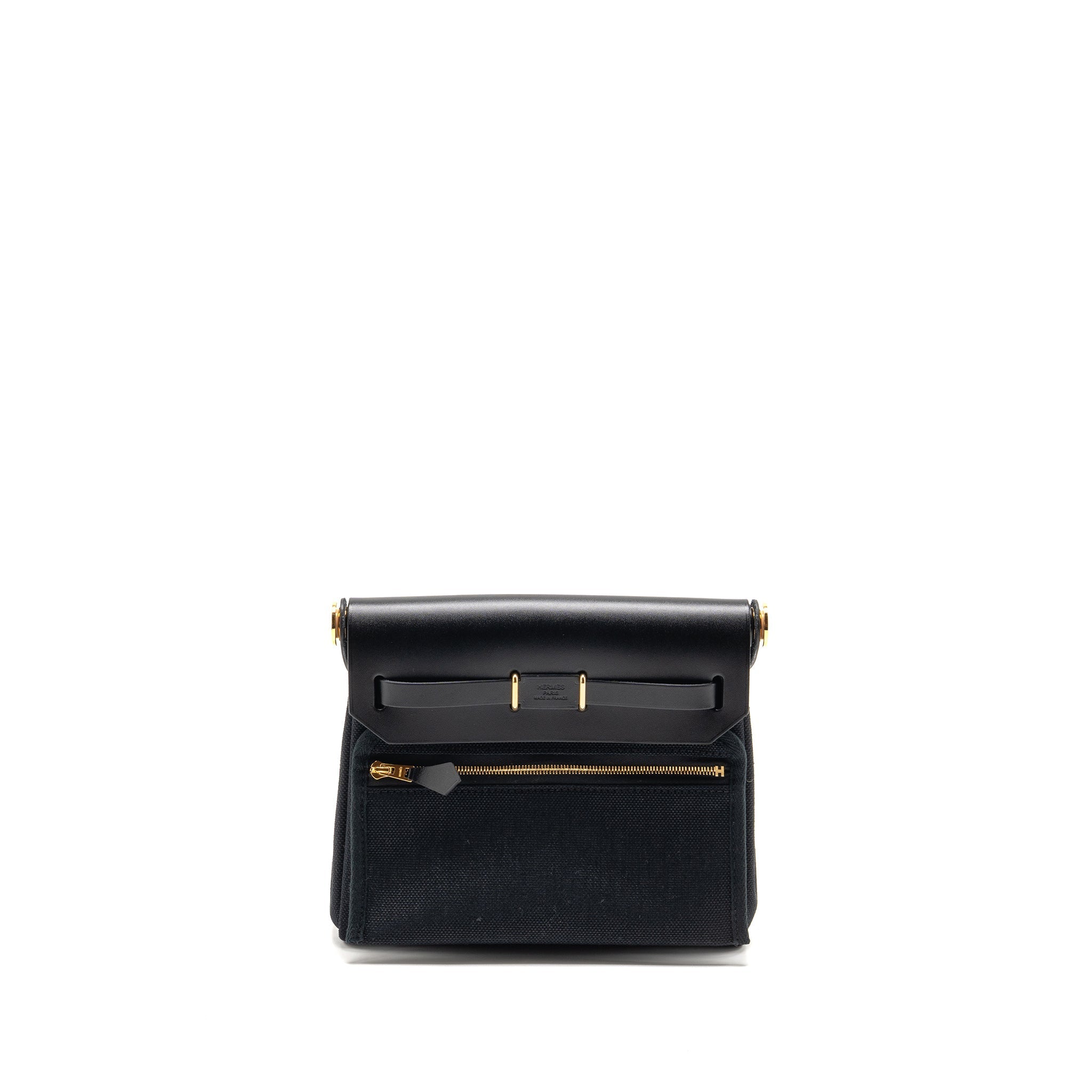 HERMES HERBAG MINI CANVAS/HUNTER LEATHER BLACK GHW
