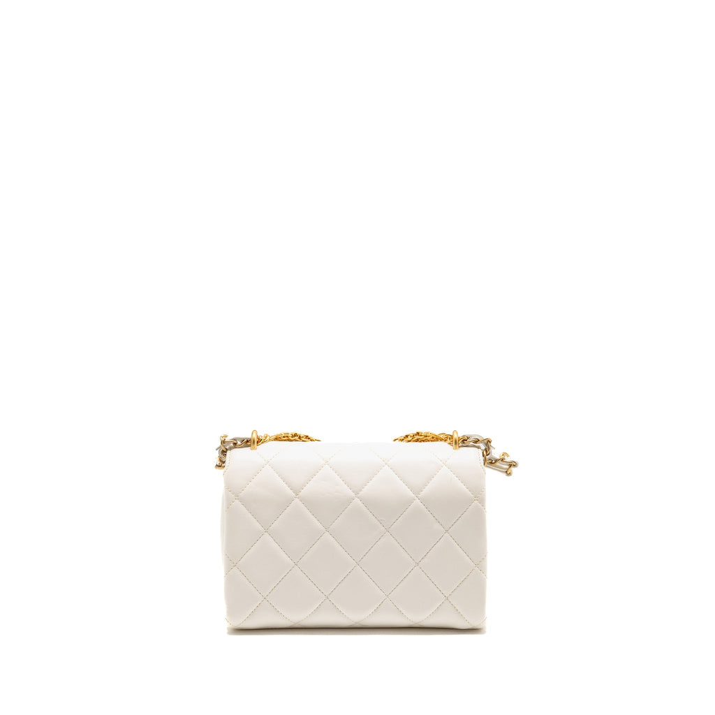 CHANEL QUILTED FLAP BAG WITH LETTER CHAIN LAMBSKIN WHITE GHW (MICROCHIP)
