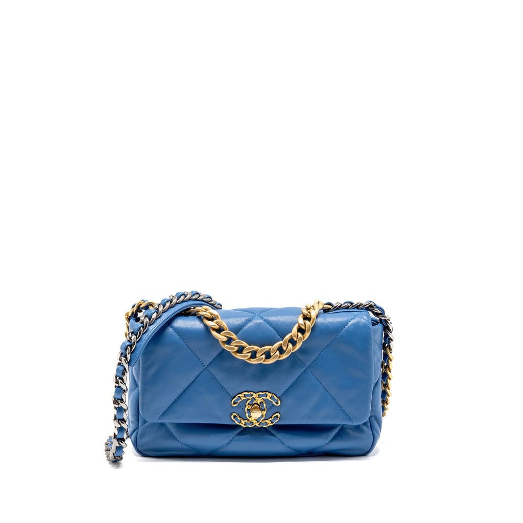 CHANEL SMALL 19 BAG LAMBSKIN BLUE MULTICOLOUR HARDWARE
