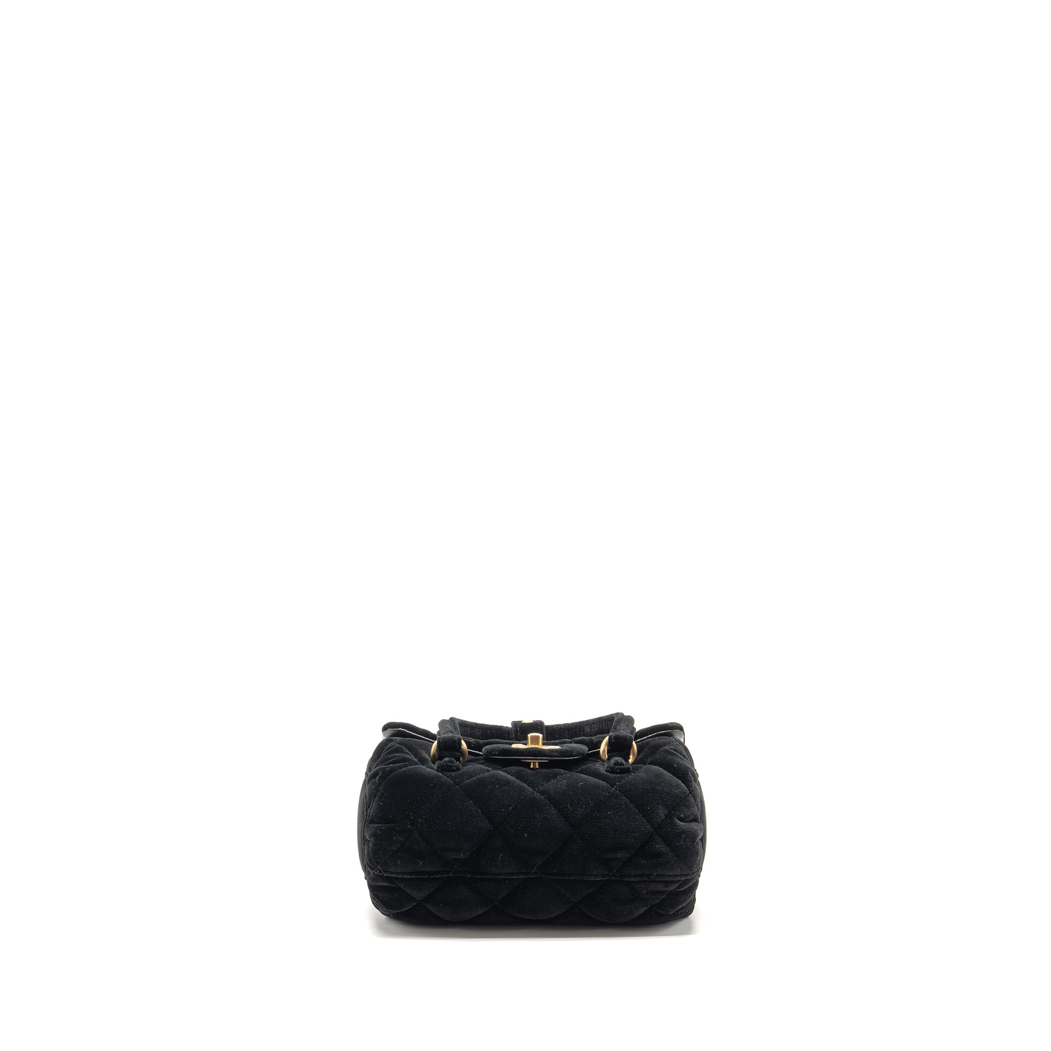 CHANEL MINI BOWLING CLUTCH WITH CHAIN VELVET BLACK GHW (MICROCHIP)