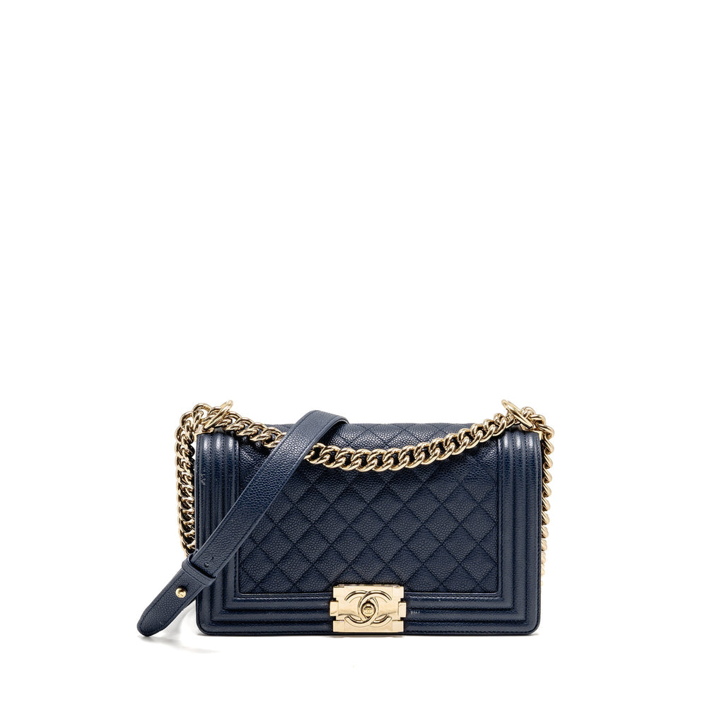 CHANEL MEDIUM BOY BAG CAVIAR NAVY LGHW