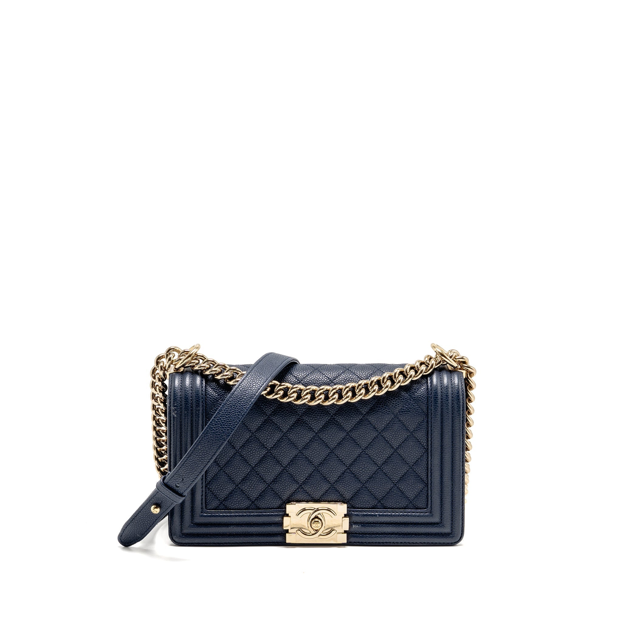 CHANEL MEDIUM BOY BAG CAVIAR NAVY LGHW