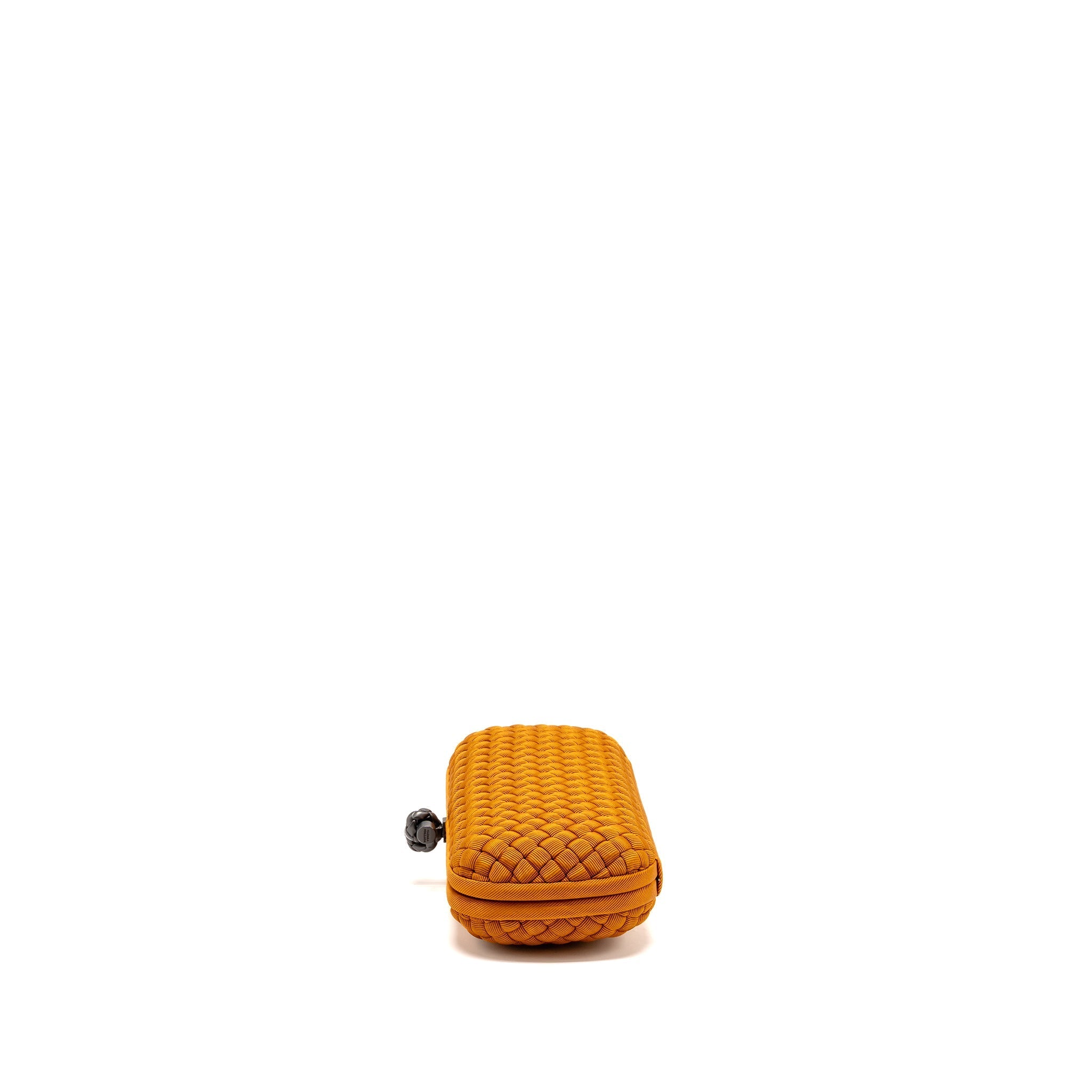 BOTTEGA VENETA INTRECCIO IMPERO AYERS STRETCH KNOT CLUTCH SATIN ORANGE RUTHENIUM HARDWARE