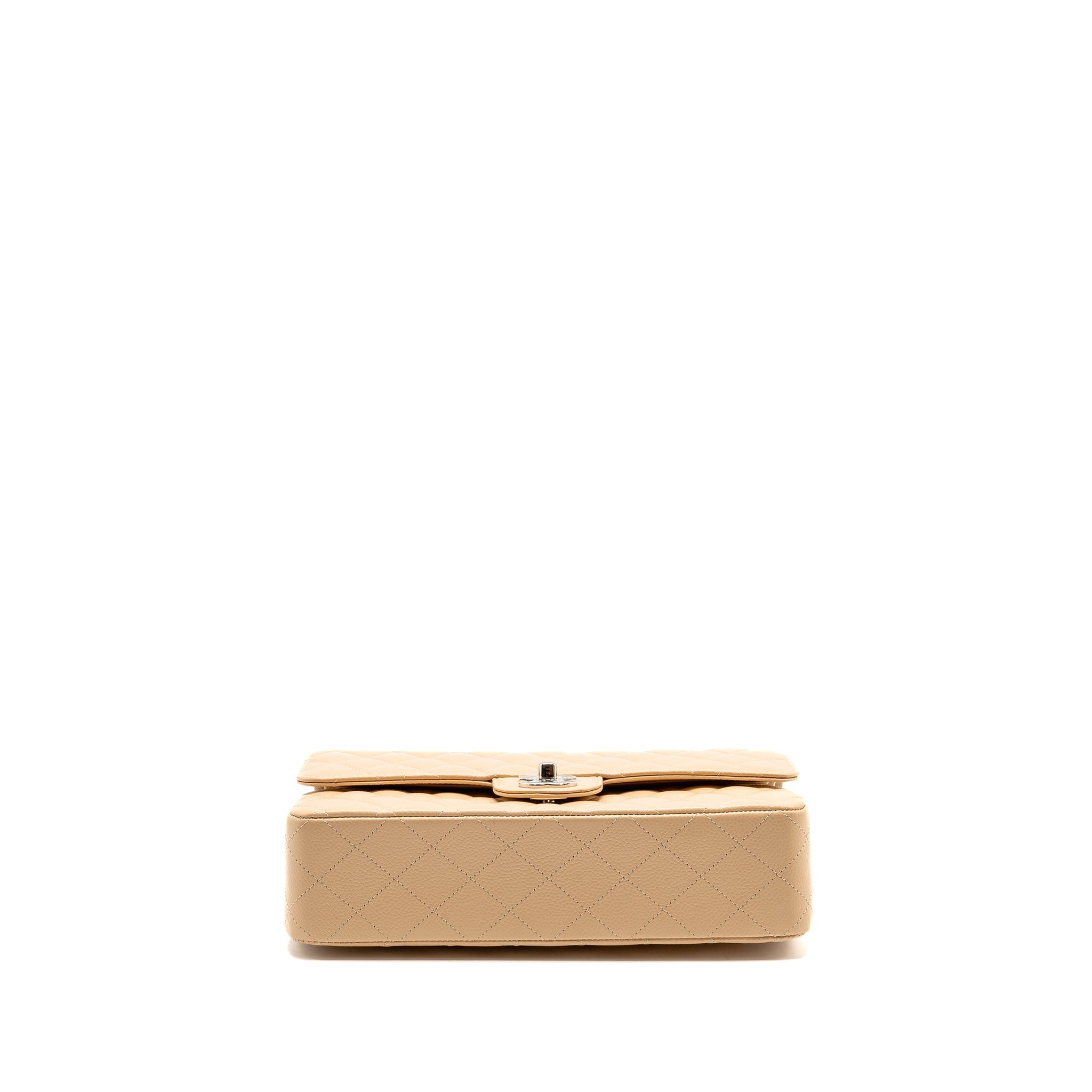 CHANEL MEDIUM CLASSIC DOUBLE FLAP BAG CAVIAR BEIGE SHW (MICROCHIP)