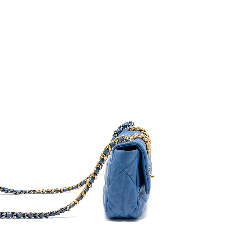 CHANEL SMALL 19 BAG LAMBSKIN BLUE MULTICOLOUR HARDWARE