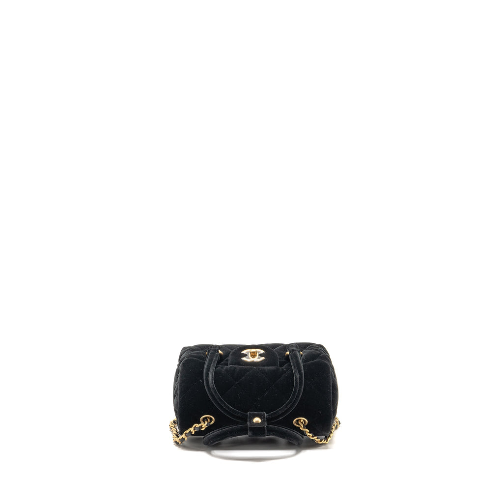 CHANEL MINI BOWLING CLUTCH WITH CHAIN VELVET BLACK GHW (MICROCHIP)