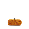 BOTTEGA VENETA INTRECCIO IMPERO AYERS STRETCH KNOT CLUTCH SATIN ORANGE RUTHENIUM HARDWARE