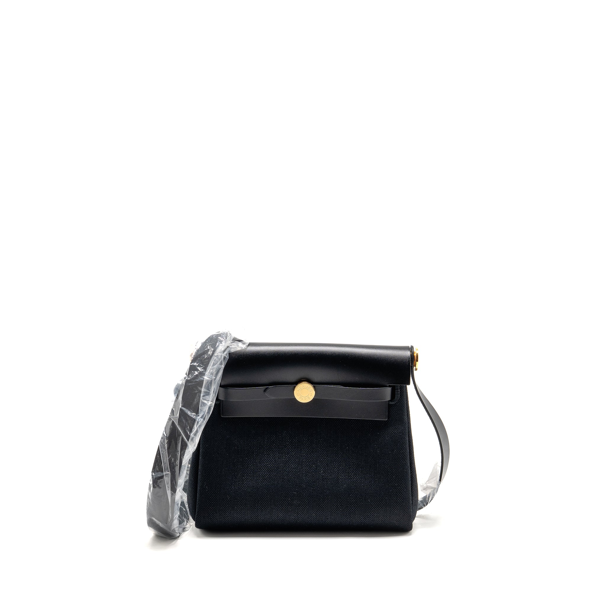 HERMES HERBAG MINI CANVAS/HUNTER LEATHER BLACK GHW