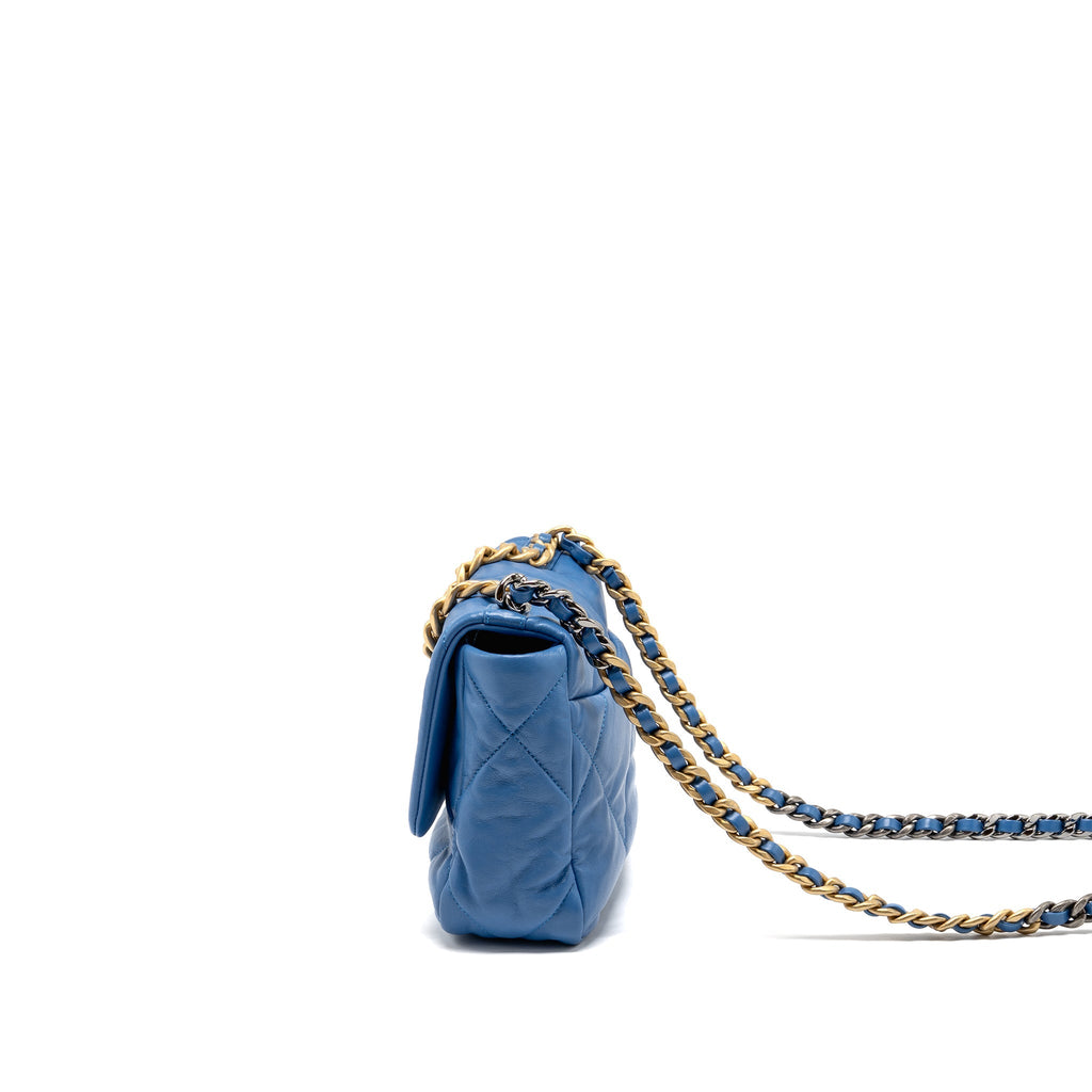 CHANEL SMALL 19 BAG LAMBSKIN BLUE MULTICOLOUR HARDWARE