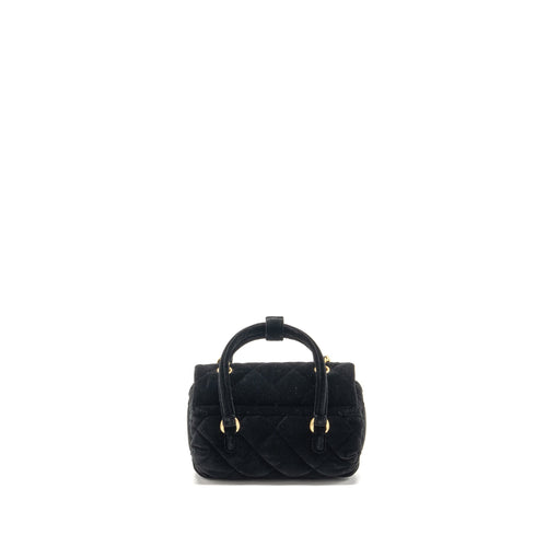 CHANEL MINI BOWLING CLUTCH WITH CHAIN VELVET BLACK GHW (MICROCHIP)