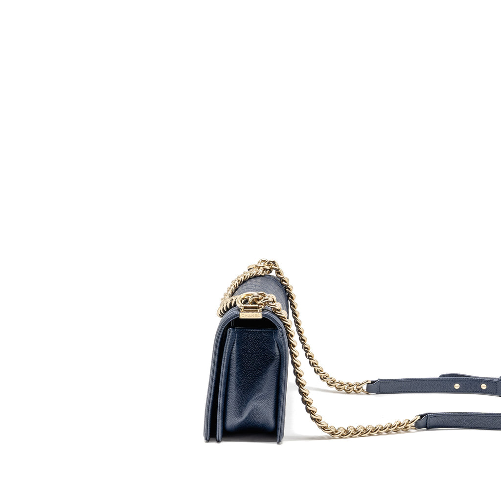 CHANEL MEDIUM BOY BAG CAVIAR NAVY LGHW