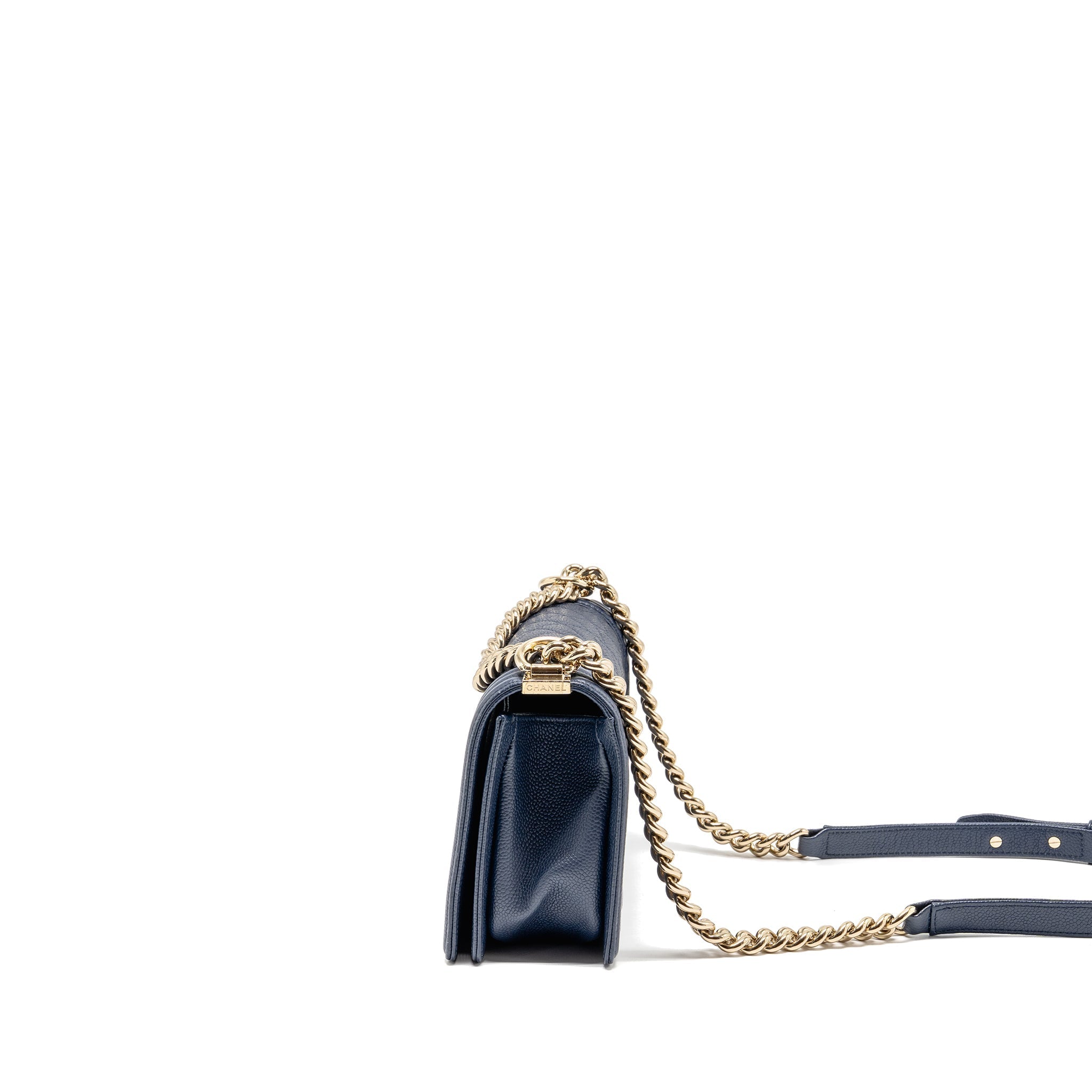 CHANEL MEDIUM BOY BAG CAVIAR NAVY LGHW