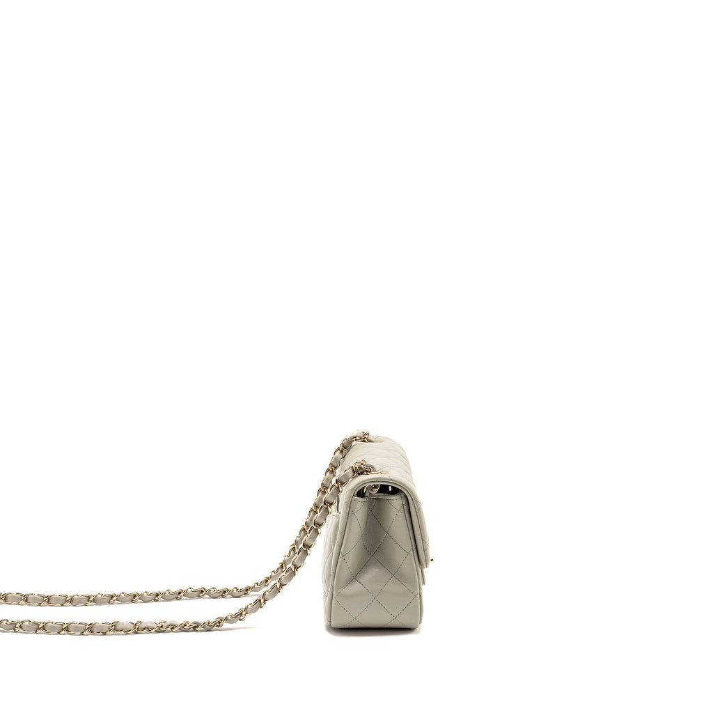 CHANEL 22C MINI SQUARE FLAP BAG LAMBSKIN LIGHT GREY LGHW (MICROCHIP)
