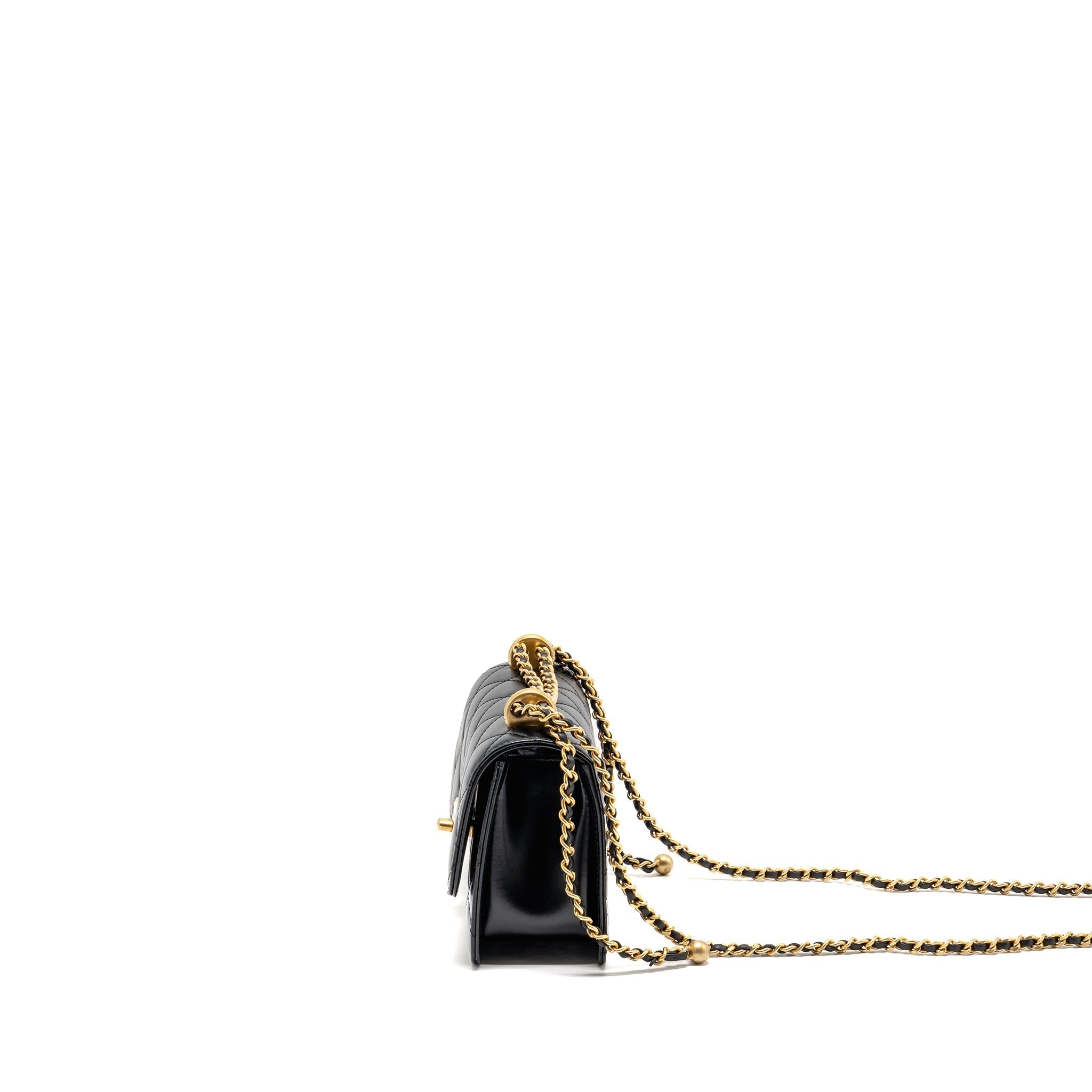 CHANEL GOLD CRUSH MINI FLAP BAG CALFSKIN BLACK GHW (MICROCHIP)