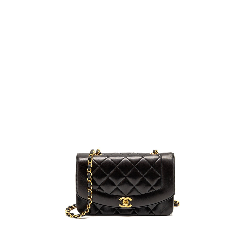 CHANEL VINTAGE SMALL DIANA QUILTED FLAP BAG LAMBSKIN BLACK GHW