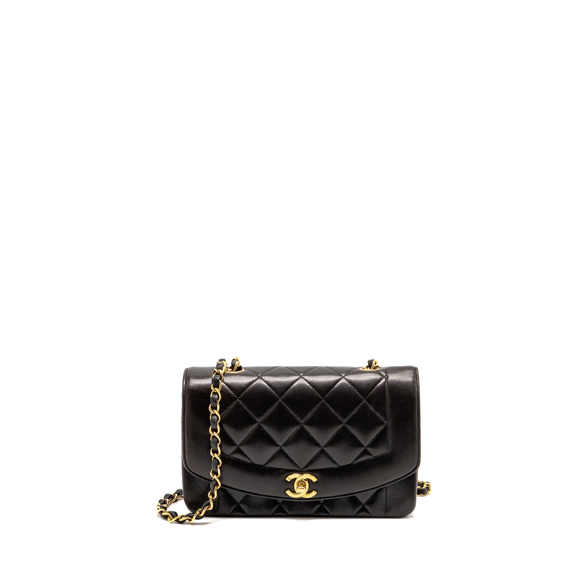 CHANEL VINTAGE SMALL DIANA QUILTED FLAP BAG LAMBSKIN BLACK GHW