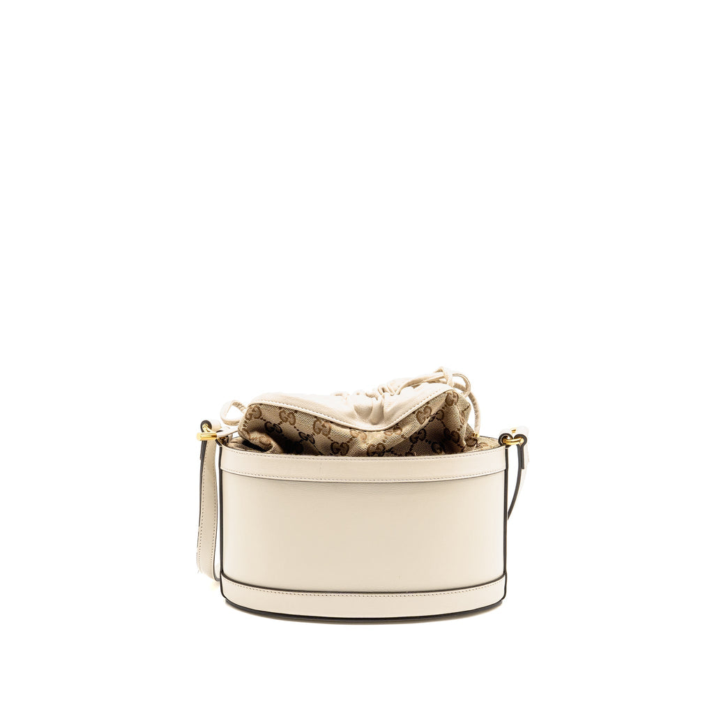 GUCCI HORSEBIT 1955 BUCKET BAG CALFSKIN/CANVAS BEIGE/WHITE GHW