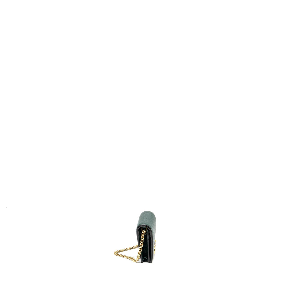 GUCCI ZUMI MINI WALLET WITH CHAIN CALFSKIN DARK GREEN GHW