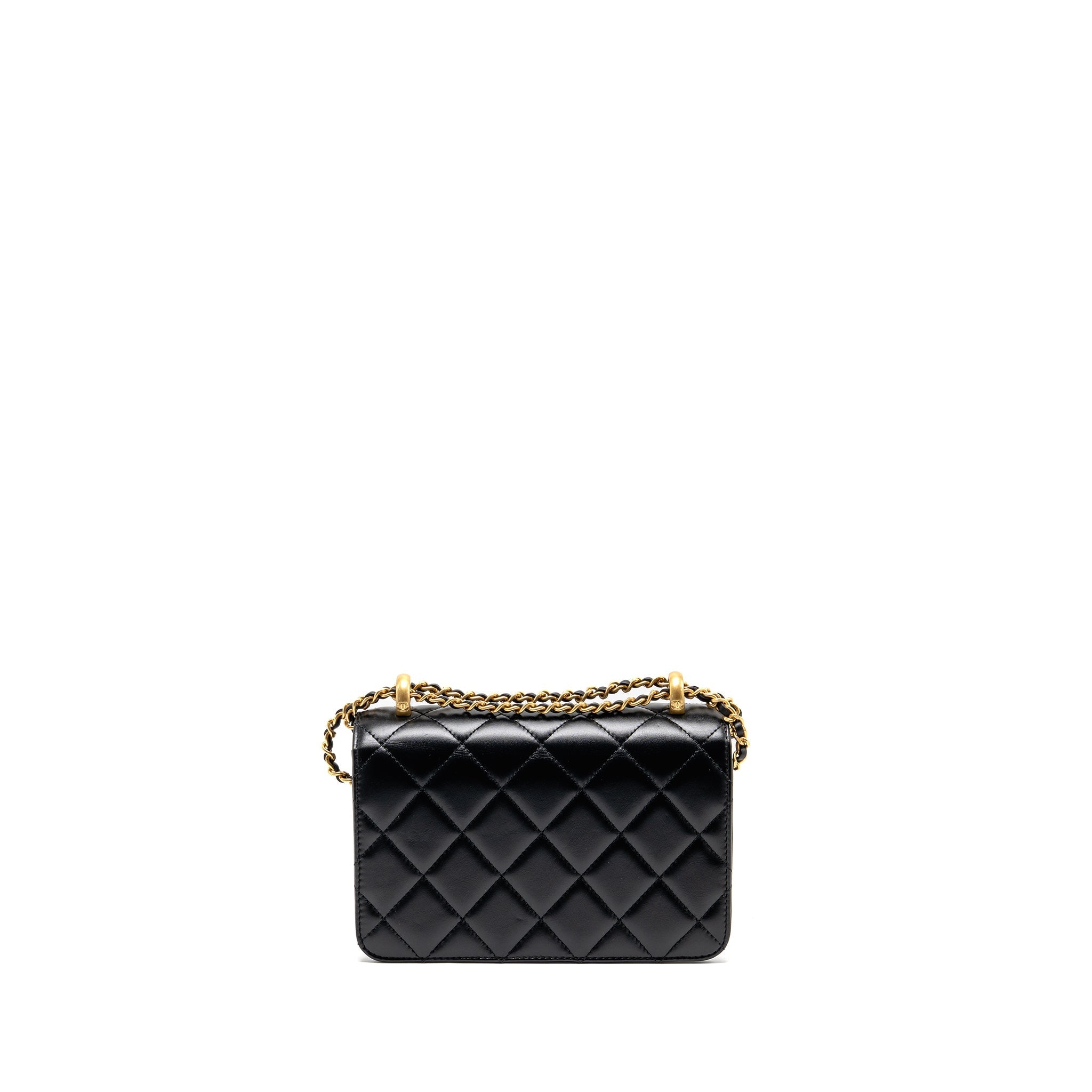 CHANEL GOLD CRUSH MINI FLAP BAG CALFSKIN BLACK GHW (MICROCHIP)