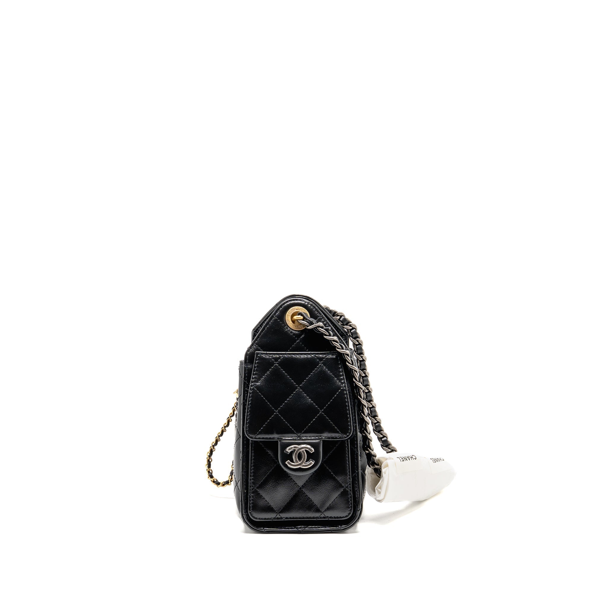 CHANEL MINI 25 BAG AGED CALFSKIN BLACK MULTICOLOUR HARDWARE (MICROCHIP)