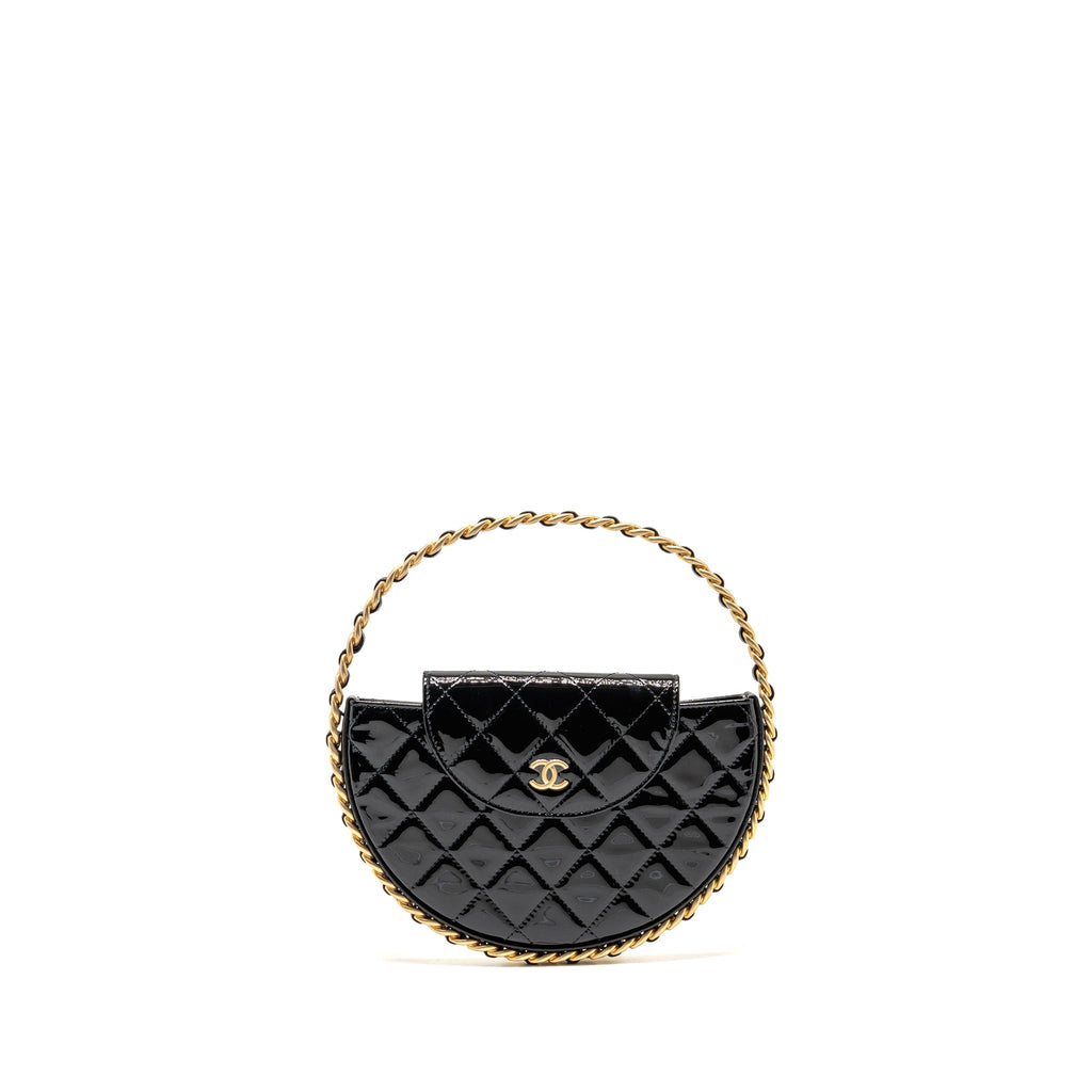 CHANEL ROUND CLUTCH PATENT LEATHER BLACK GHW (MICROCHIP)
