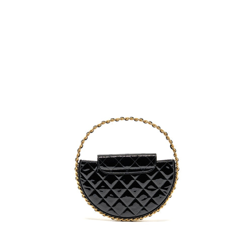 CHANEL ROUND CLUTCH PATENT LEATHER BLACK GHW (MICROCHIP)