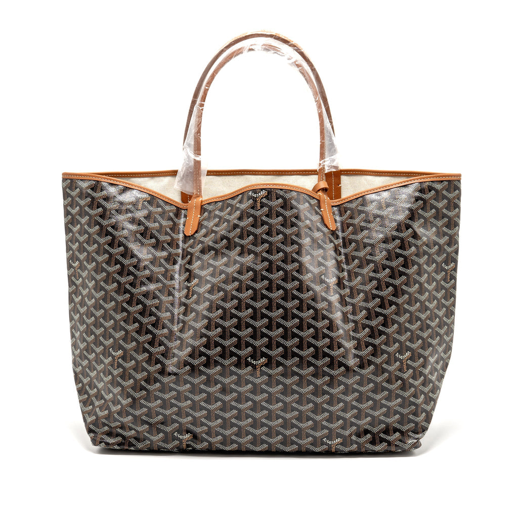 GOYARD SAINT LOUIS GM TOTE BAG GOYARDINE CANVAS/LEATHER BLACK/BROWN SHW