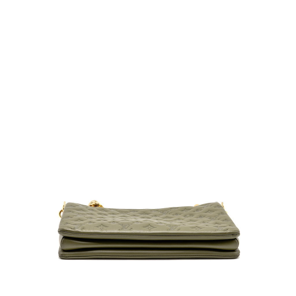 LOUIS VUITTON COUSSIN MM MONOGRAM-EMBOSSED PUFFY LAMBSKIN KHAKI GHW