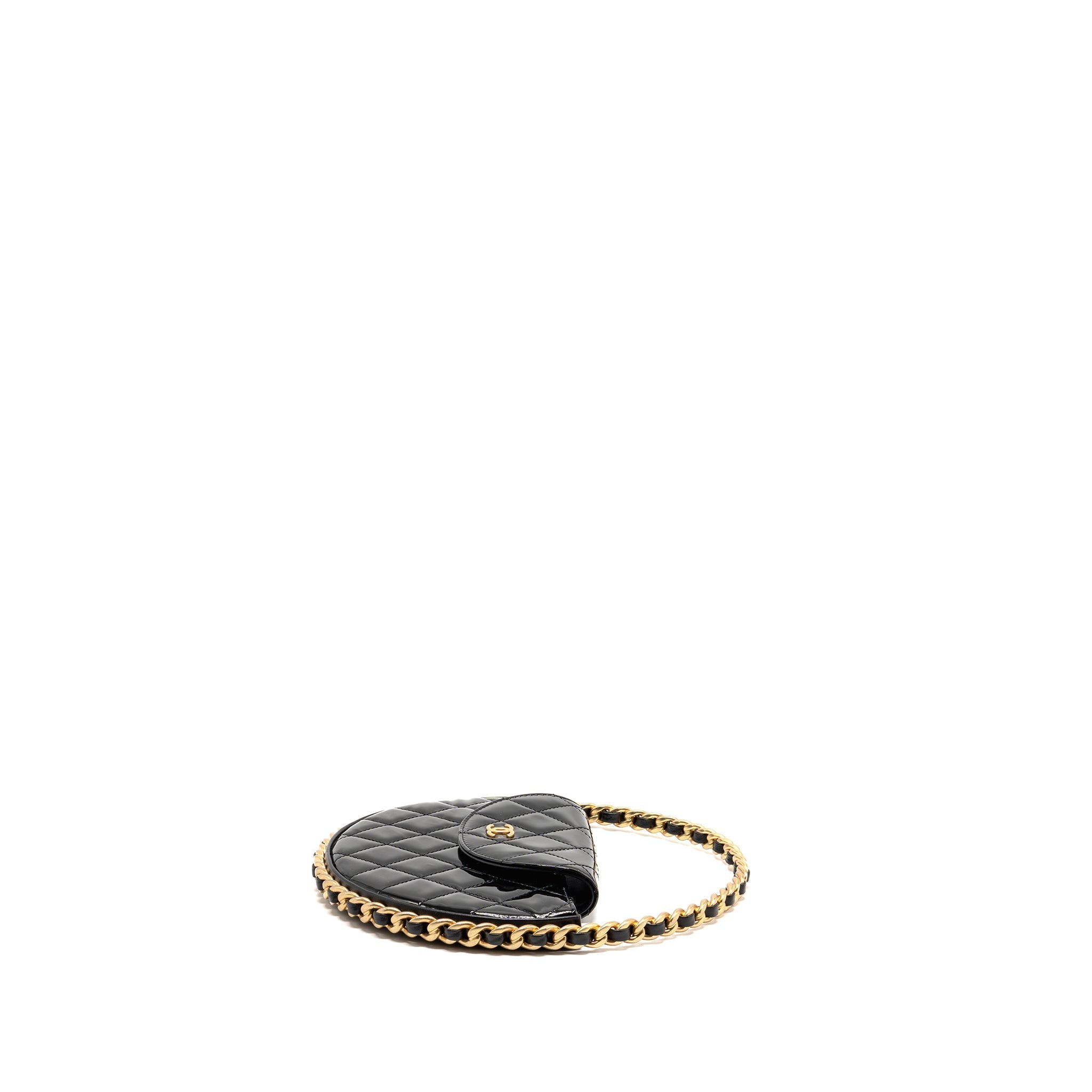 CHANEL 23K HOOP BAG PATENT LEATHER BLACK GHW (MICROCHIP)