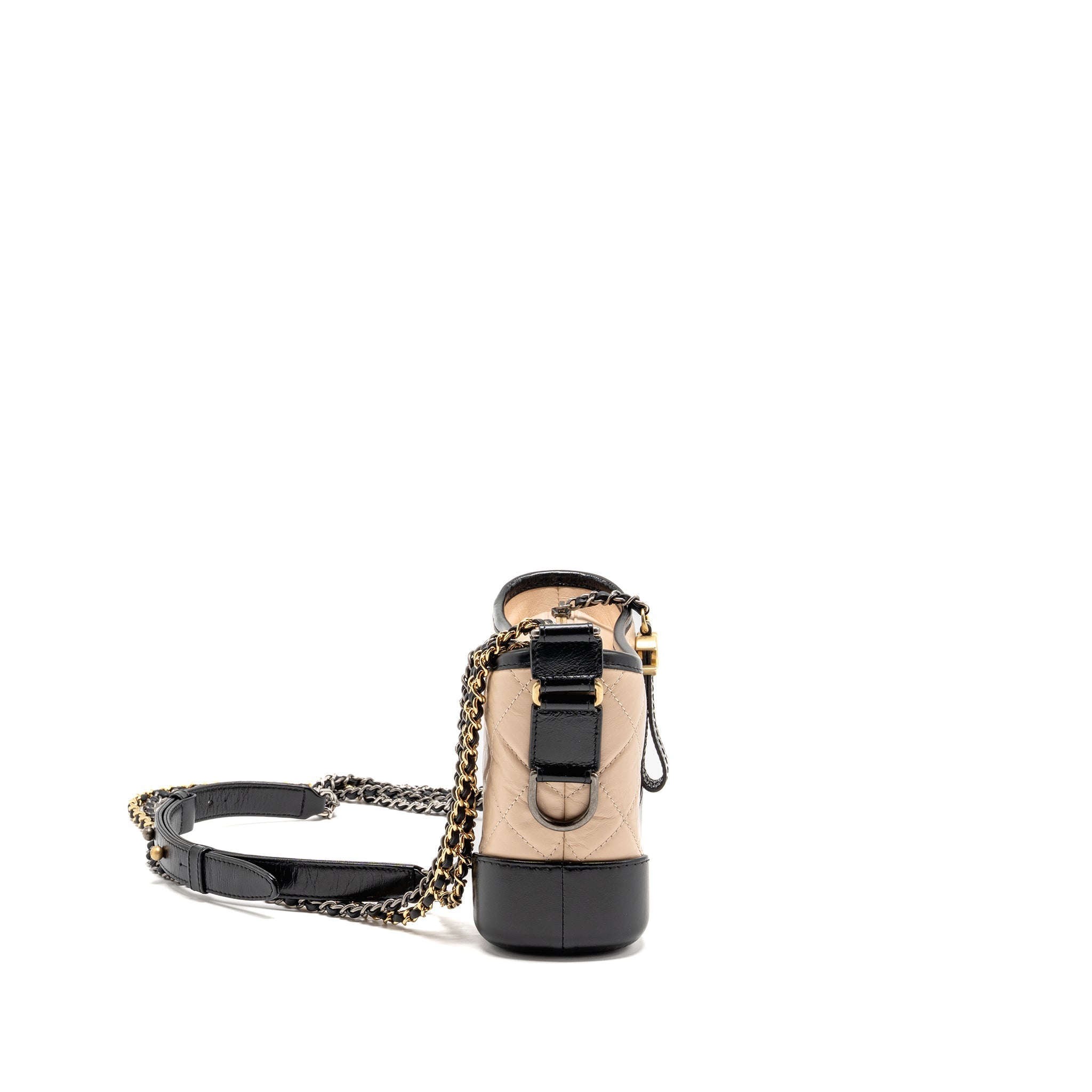 CHANEL SMALL GABRIELLE HOBO BAG AGED CALFSKIN BEIGE/BLACK MULTICOLOUR HARDWARE