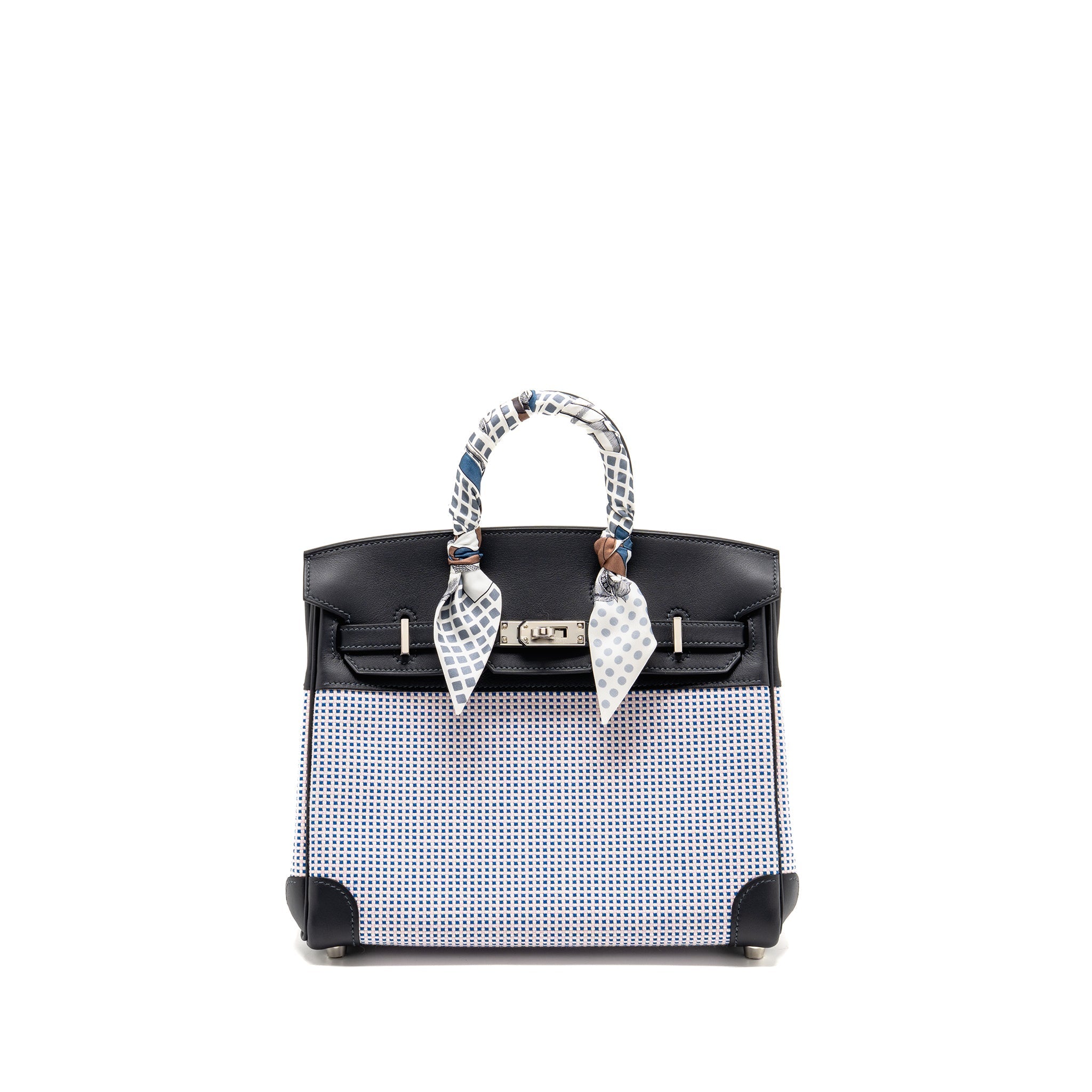 HERMES BIRKIN 25 TOILE QUADRILLE/SWIFT ECRU MAUVE/BLEU BILL/CABAN SHW
