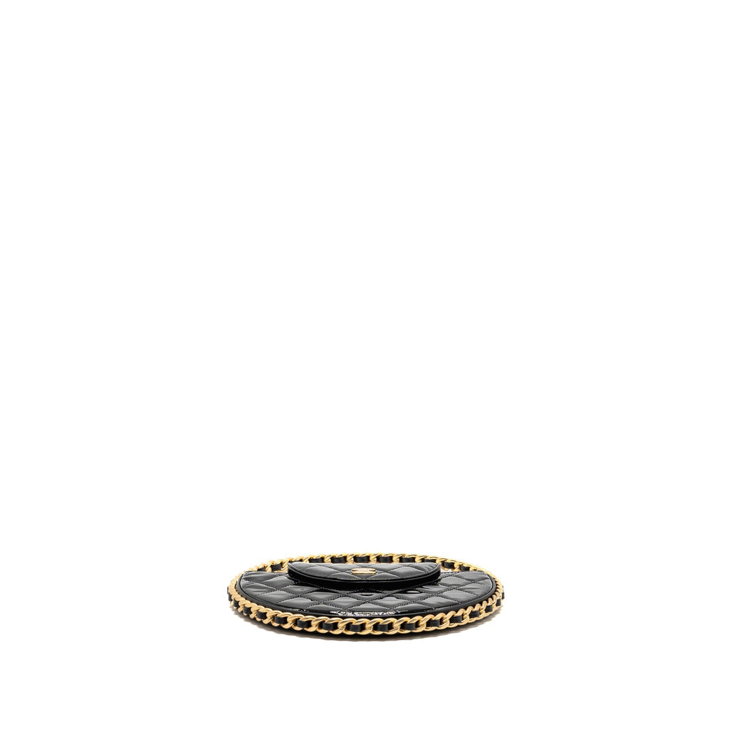 CHANEL ROUND CLUTCH PATENT LEATHER BLACK GHW (MICROCHIP)