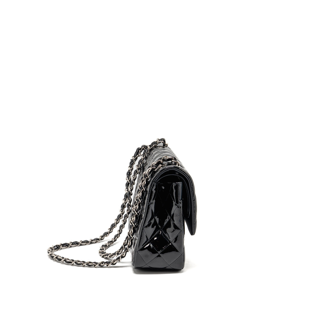 CHANEL JUMBO CLASSIC DOUBLE FLAP BAG PATENT BLACK SHW