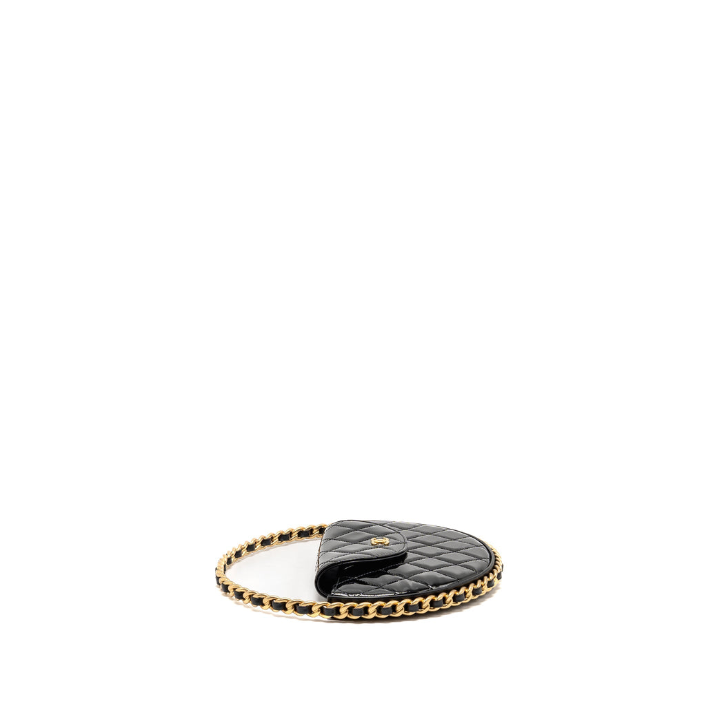 CHANEL 23K HOOP BAG PATENT LEATHER BLACK GHW (MICROCHIP)