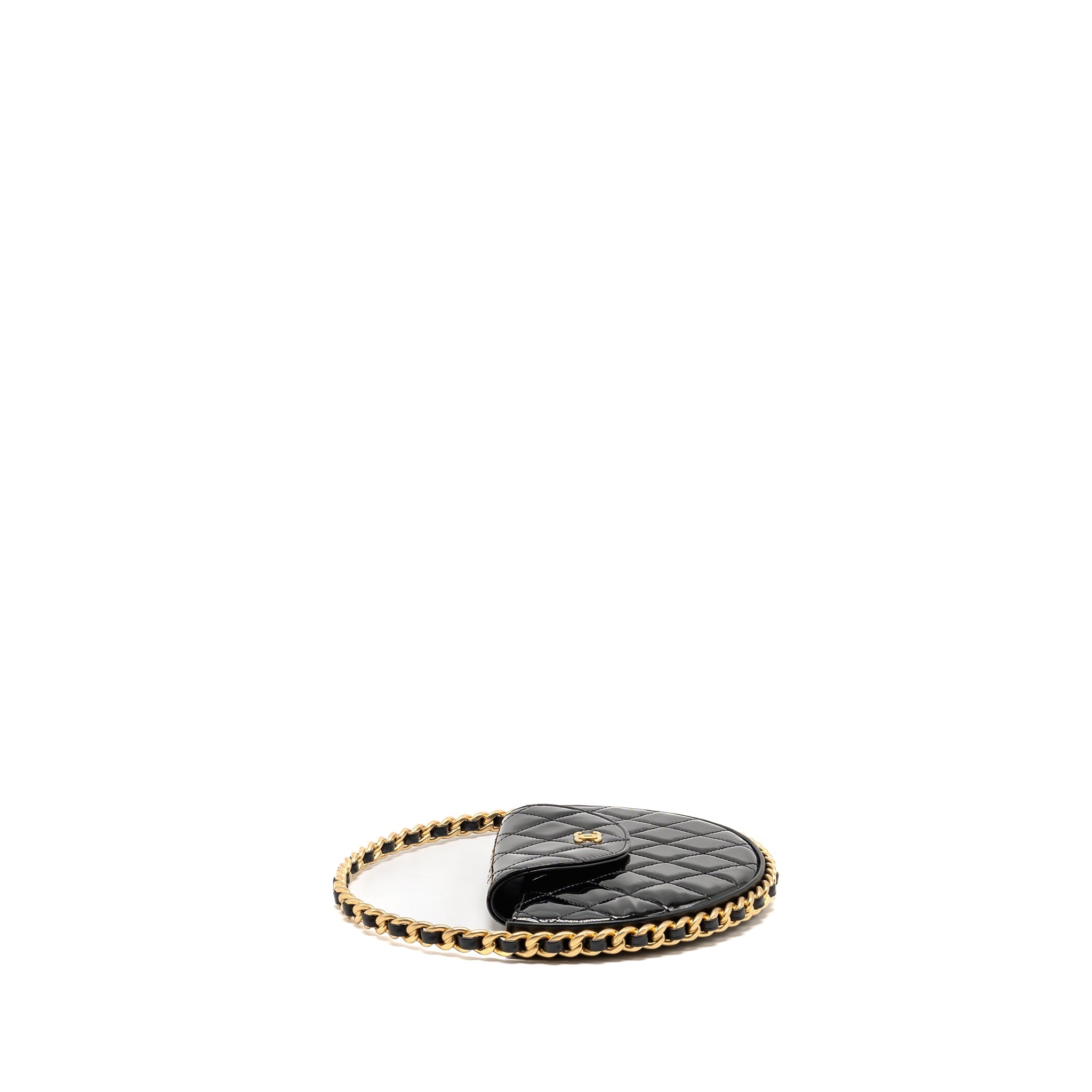 CHANEL 23K HOOP BAG PATENT LEATHER BLACK GHW (MICROCHIP)