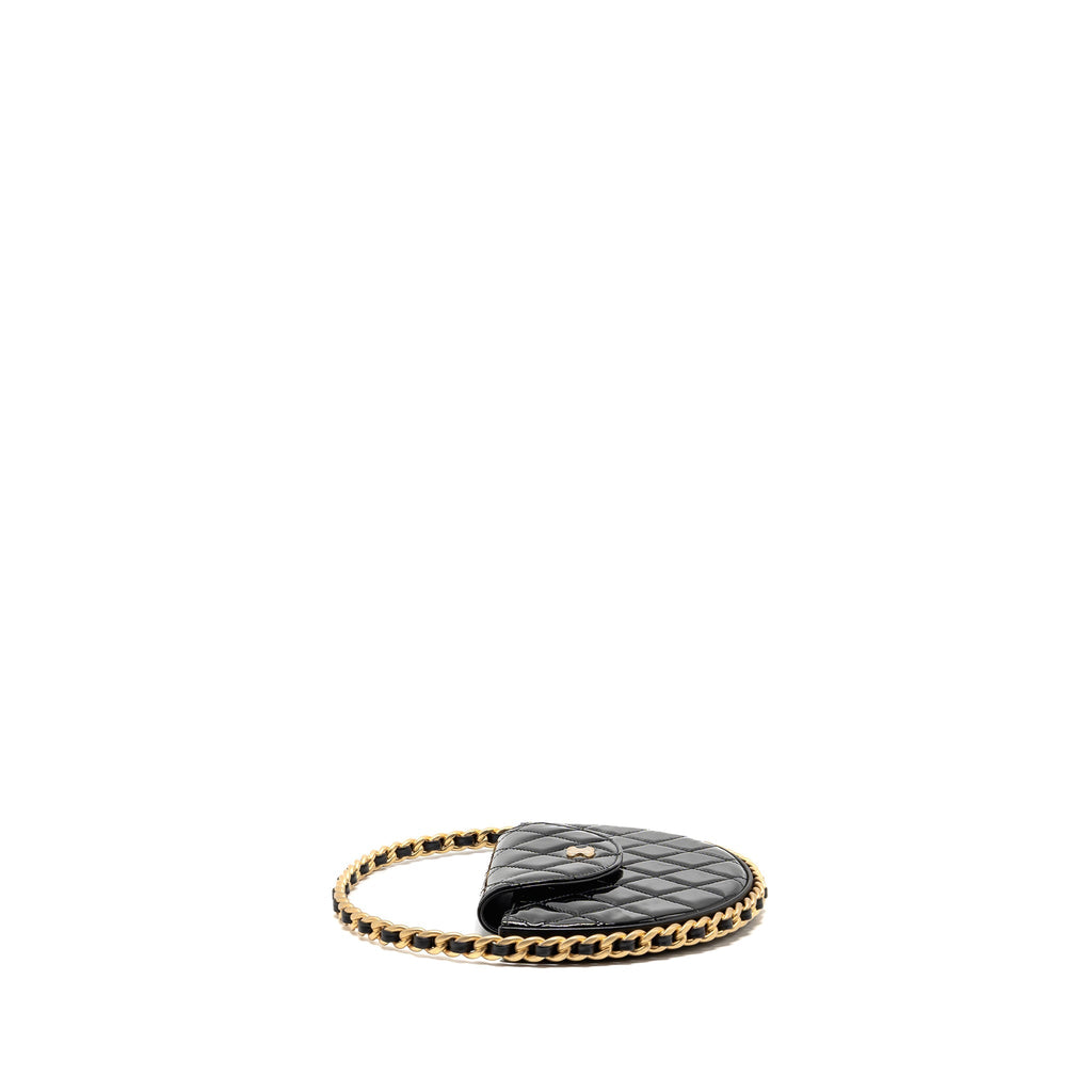 CHANEL ROUND CLUTCH PATENT LEATHER BLACK GHW (MICROCHIP)