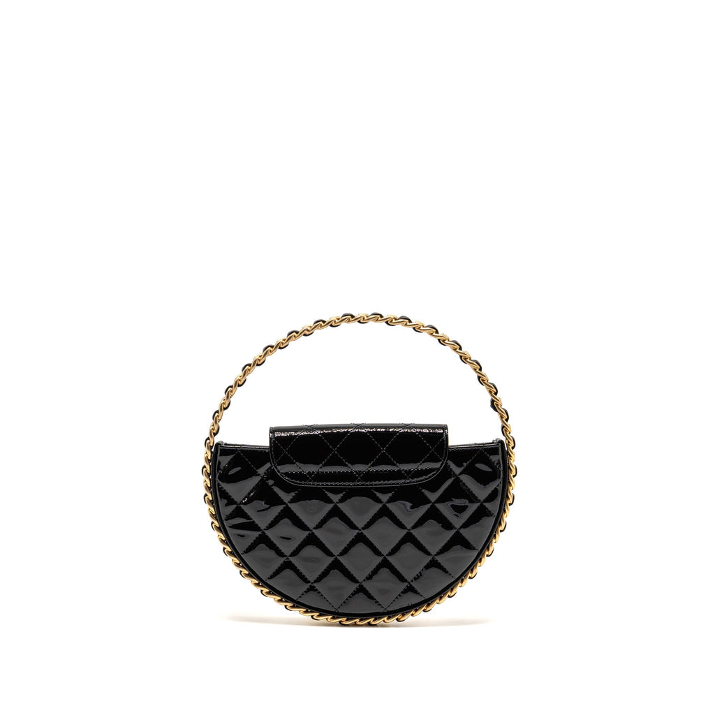 CHANEL 23K HOOP BAG PATENT LEATHER BLACK GHW (MICROCHIP)