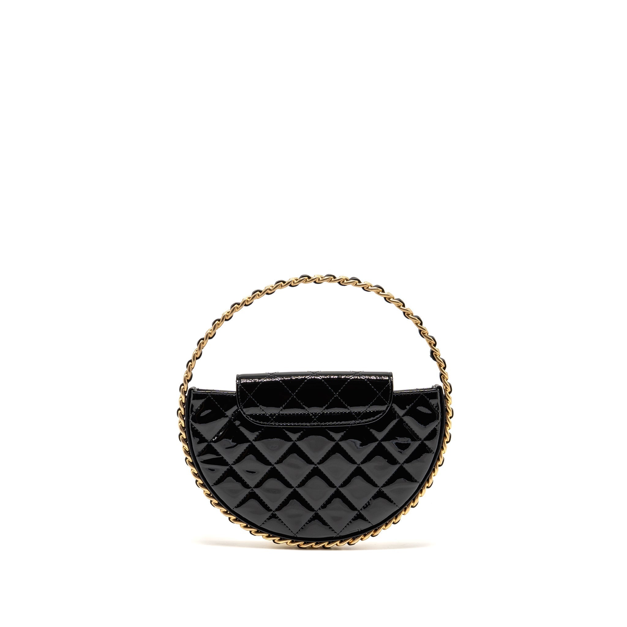 CHANEL 23K HOOP BAG PATENT LEATHER BLACK GHW (MICROCHIP)