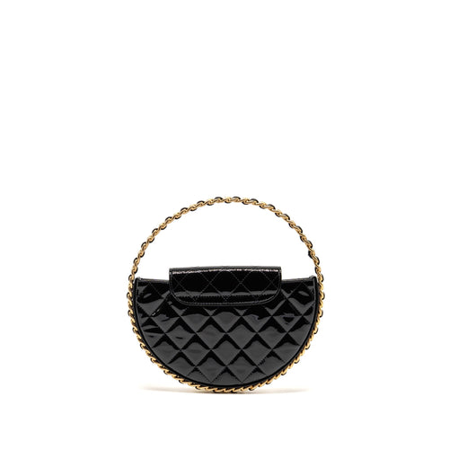 CHANEL 23K HOOP BAG PATENT LEATHER BLACK GHW (MICROCHIP)