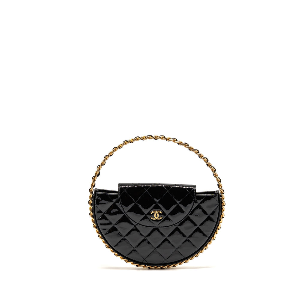 CHANEL 23K HOOP BAG PATENT LEATHER BLACK GHW (MICROCHIP)