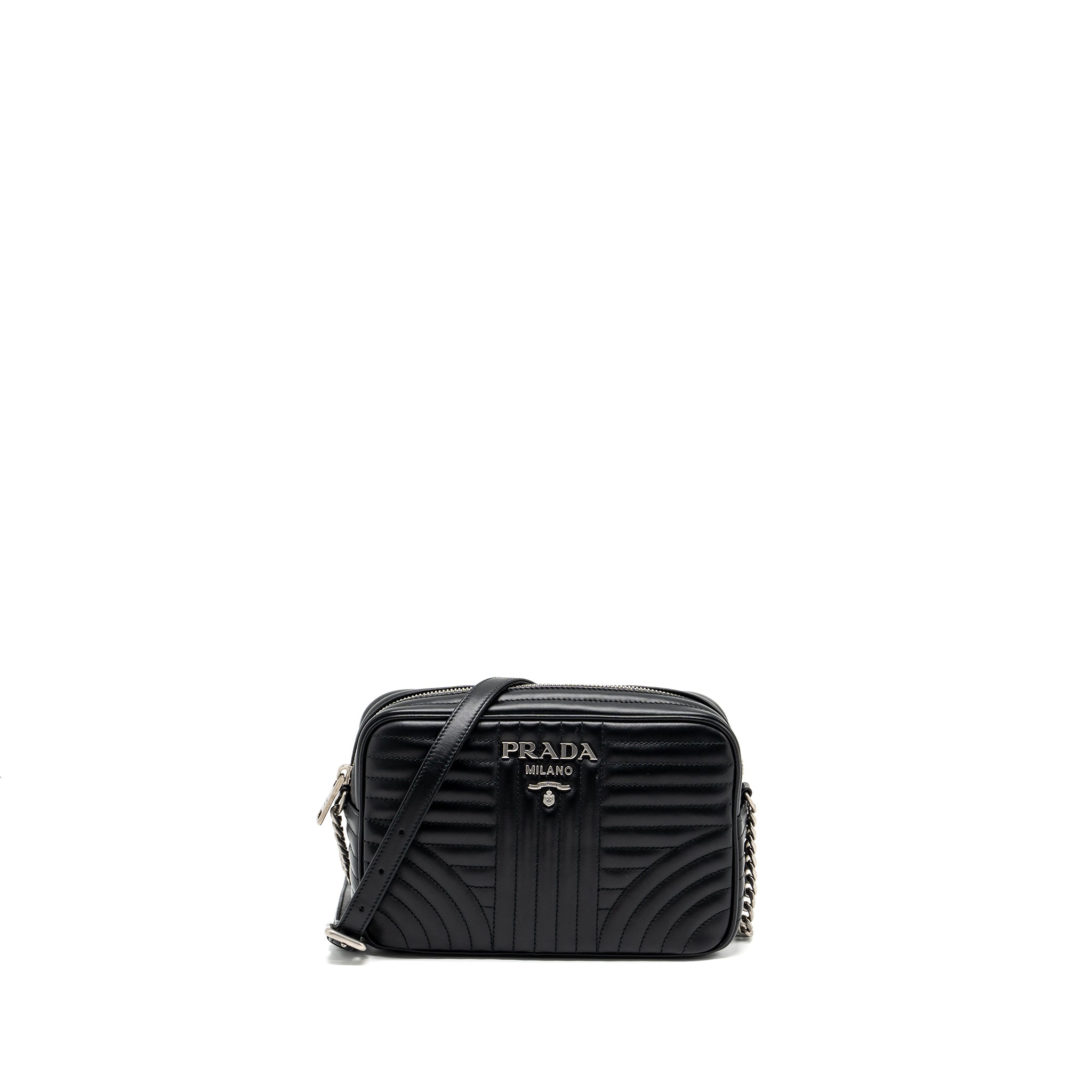 PRADA DIAGRAMME CAMERA CROSSBODY BAG CALFSKIN BLACK RUTHENIUM HARDWARE