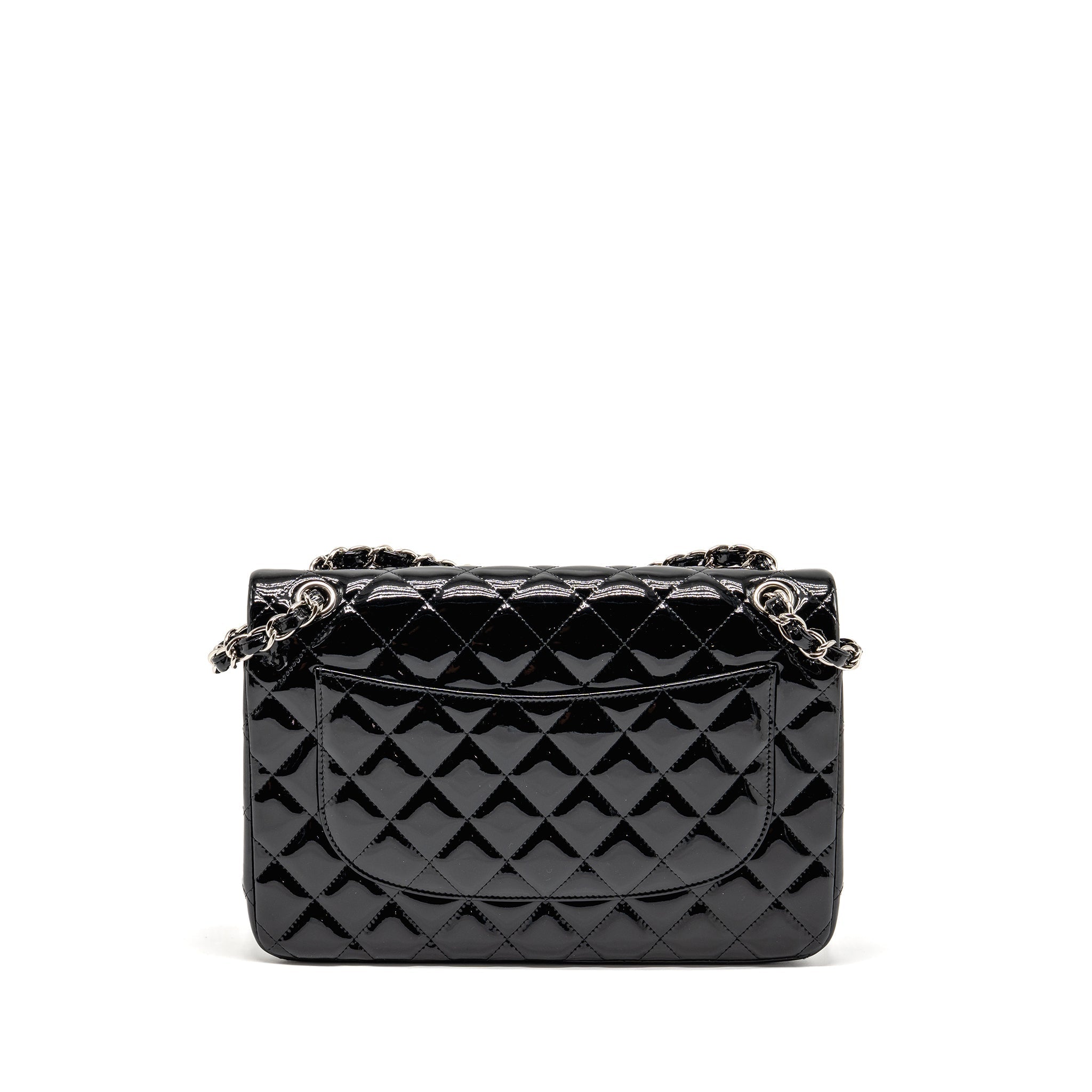 CHANEL JUMBO CLASSIC DOUBLE FLAP BAG PATENT BLACK SHW