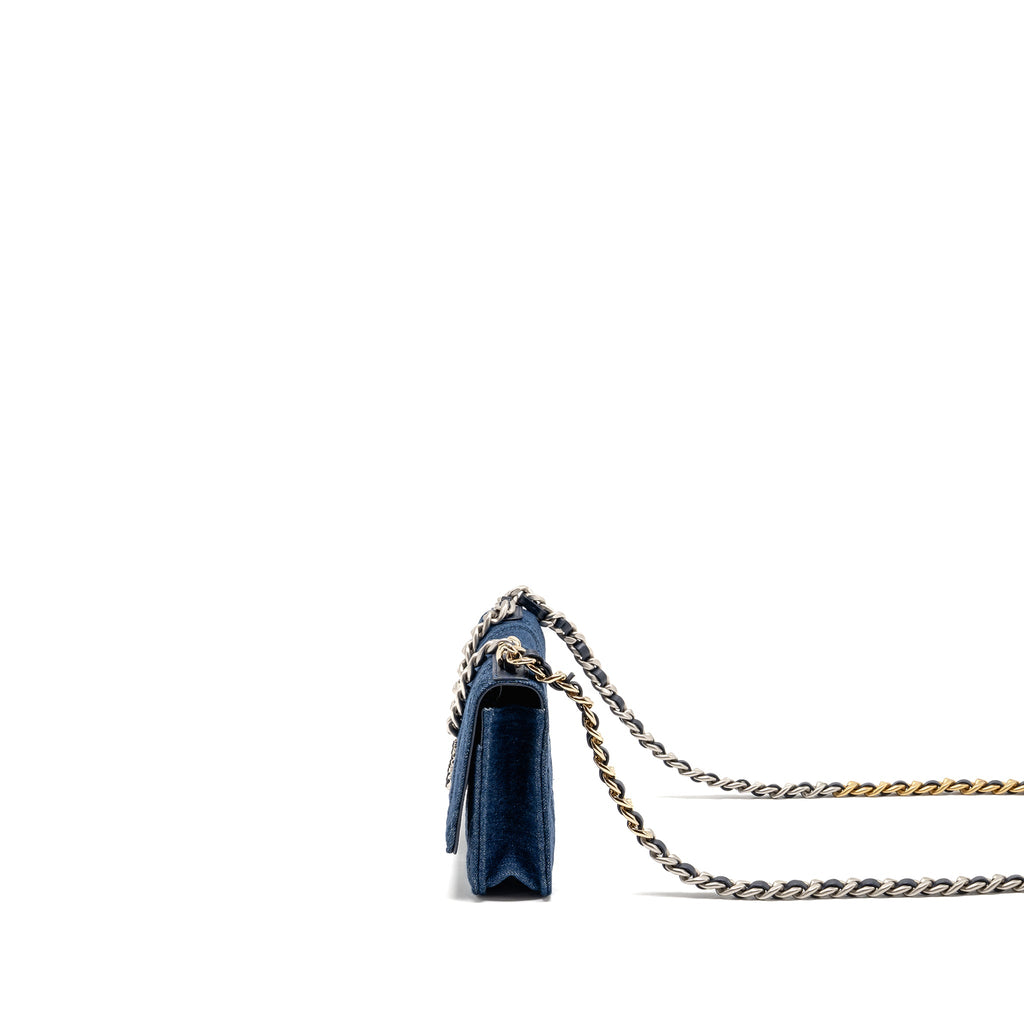 CHANEL 19 WALLET ON CHAIN DENIM DARK BLUE MULTICOLOUR HARDWARE (MICROCHIP)