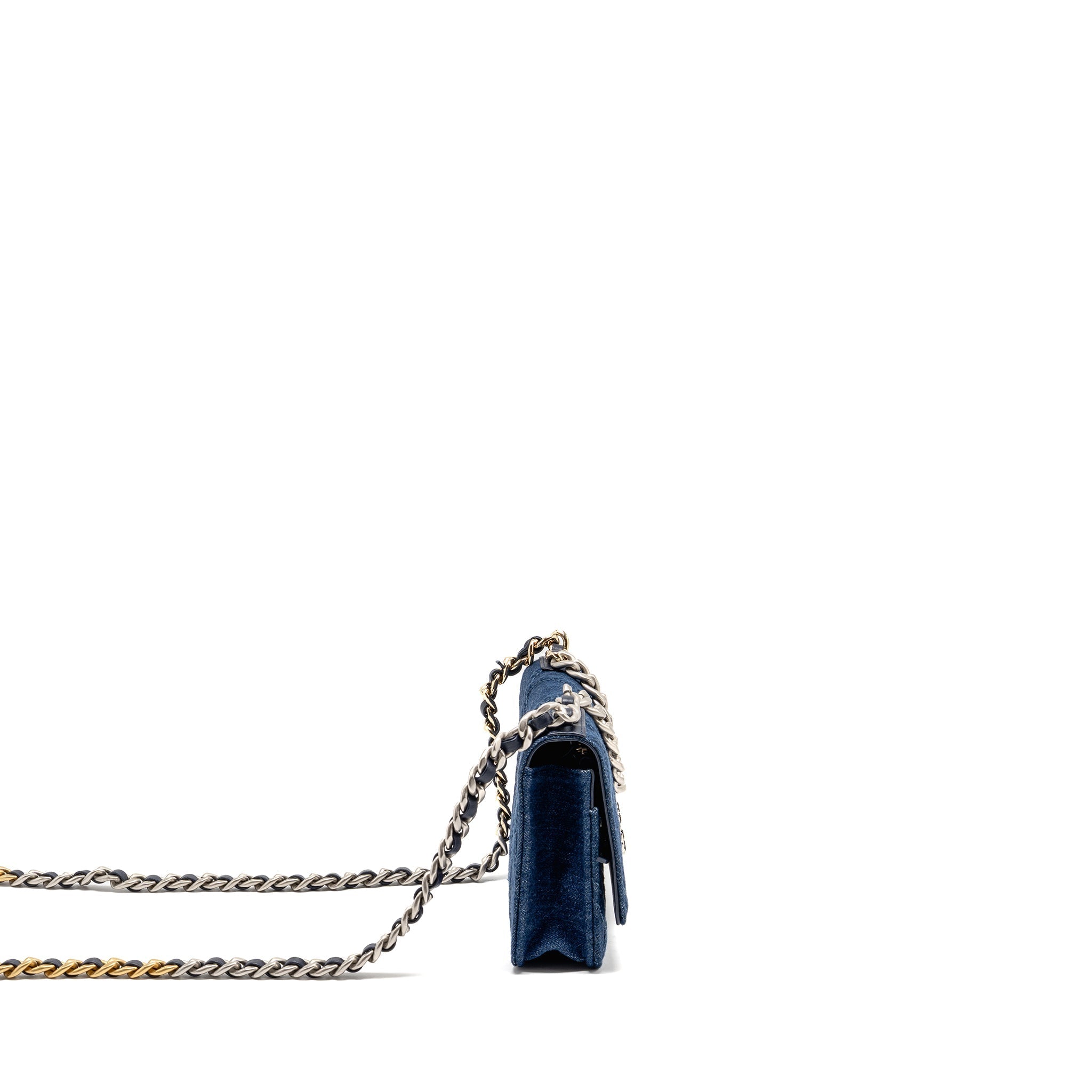 CHANEL 19 WALLET ON CHAIN DENIM DARK BLUE MULTICOLOUR HARDWARE (MICROCHIP)