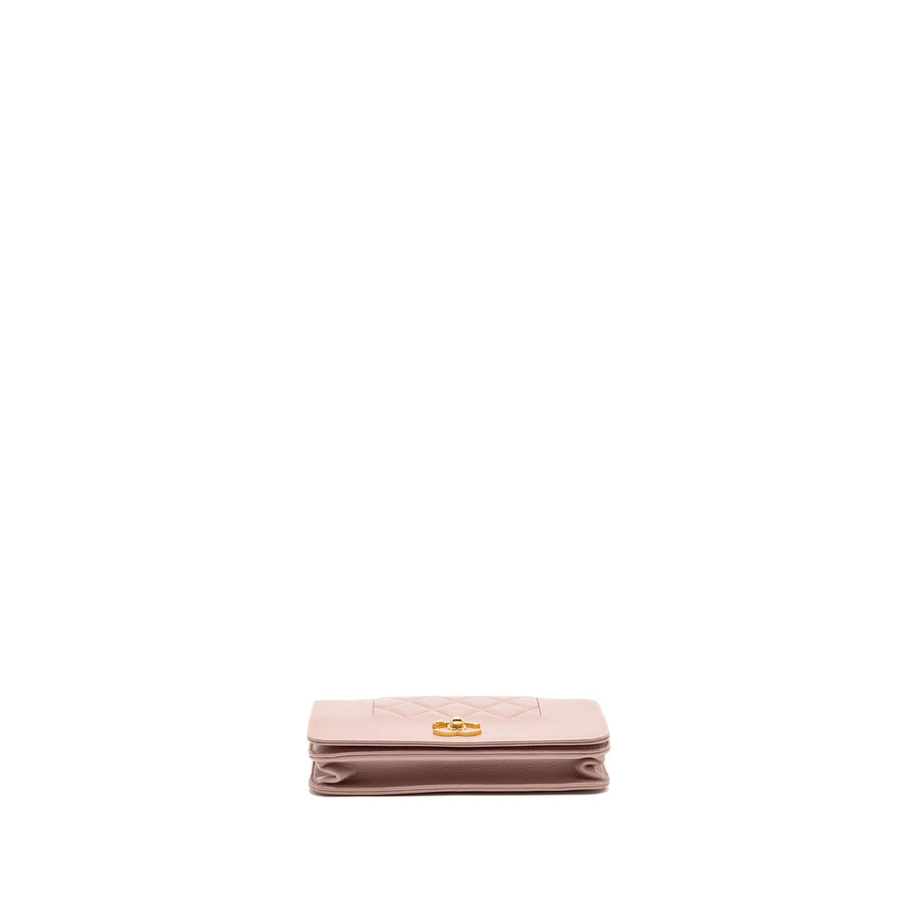 CHANEL CC LOGO WALLET WITH CHAIN GOATSKIN PINK GHW