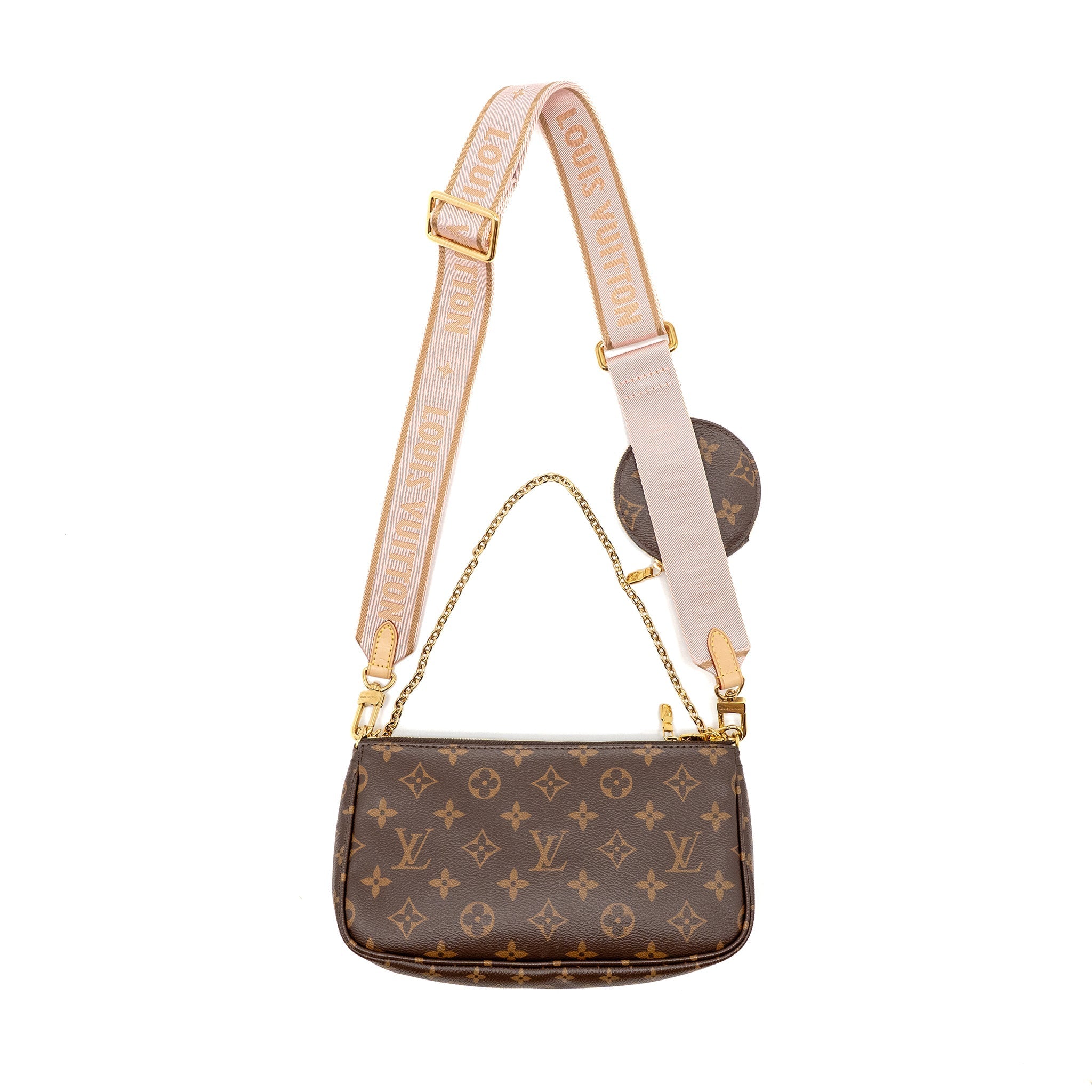 LOUIS VUITTON MULTI POCHETTE ACCESSORIES ROSE CLAIR STRAP MONOGRAM CANVAS GHW
