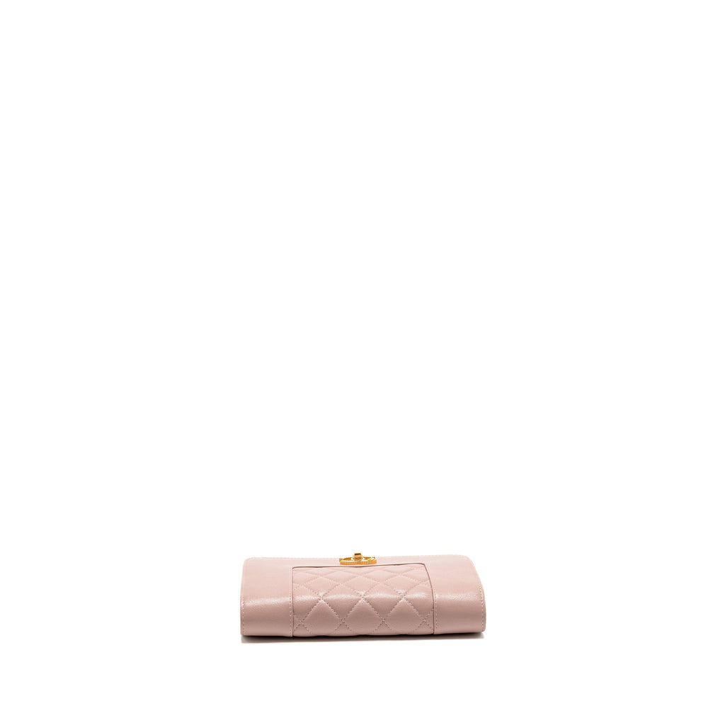 CHANEL CC LOGO WALLET WITH CHAIN GOATSKIN PINK GHW